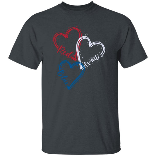 Red White and Blue Hearts Design with Confetti | Patriotic Cutout Artwork| Youth T-Shirt