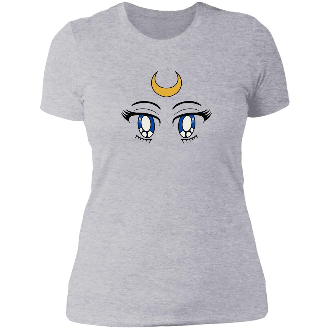 Enchanting Elegance: Captivating Sailor Moon Shirt with Mesmerizing Blue Eyes and Celestial Crescent Moon