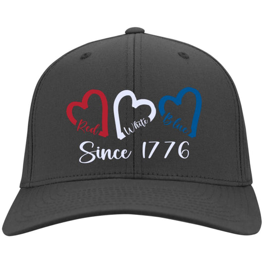 Red White and Blue Hearts Design with Confetti | Patriotic Cutout Artwork Embroidered Hat