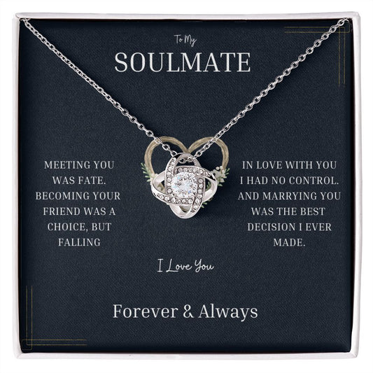 Love Knot Gift for Soulmate, To my Soulmate Necklace, Anniversary gift for Soulmate, Valentines gift for Soulmate, Soulmate Jewelry, Birthday gift, Valentines day