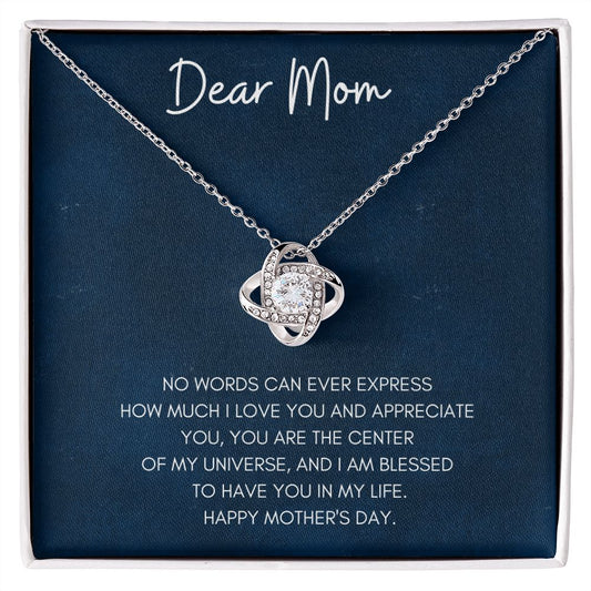 To Mom I love you Necklace, Love Knot, To Mom message Card Necklace, Mom Birthday Jewelry, Mother's Day Gift